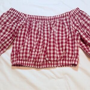 Altar'd State Red and White Gingham Off-Shoulder Crop Top - Size M